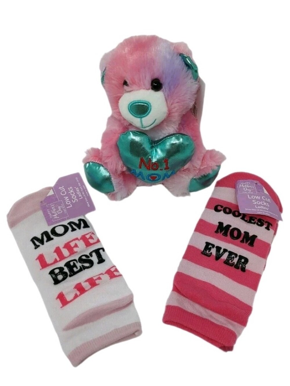 Mother's Day Gift Set #1 Mom Bear Plush & 2 Pairs Socks Best Mom Life Pink NEW
